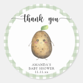 Schattige cartoon aardappel baby shower bedankt ronde sticker