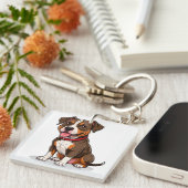 Schattige Cartoon Amerikaanse Pit Bull Hond  Sleutelhanger (Voorkant Rechts)