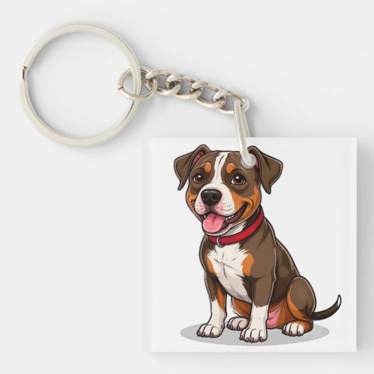 Schattige Cartoon Amerikaanse Pit Bull Hond  Sleutelhanger (voorkant)