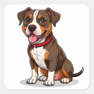 Schattige Cartoon Amerikaanse Pit Bull Hond Vierkante Sticker