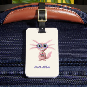 Schattige Cartoon Axolotl gepersonaliseerd Bagagelabel