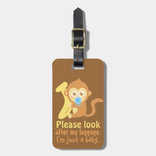 Schattige Cartoon Baby Aap met Banaan Bagagelabel