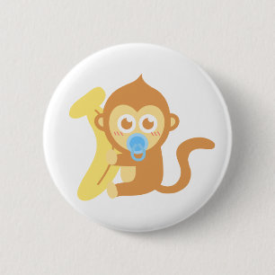 Schattige Cartoon Baby Aap met Banaan Ronde Button 5,7 Cm