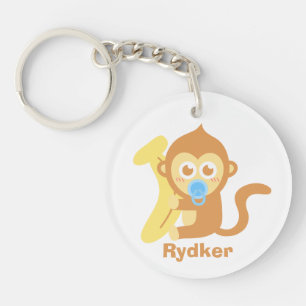 Schattige Cartoon Baby Aap met Banaan Sleutelhanger