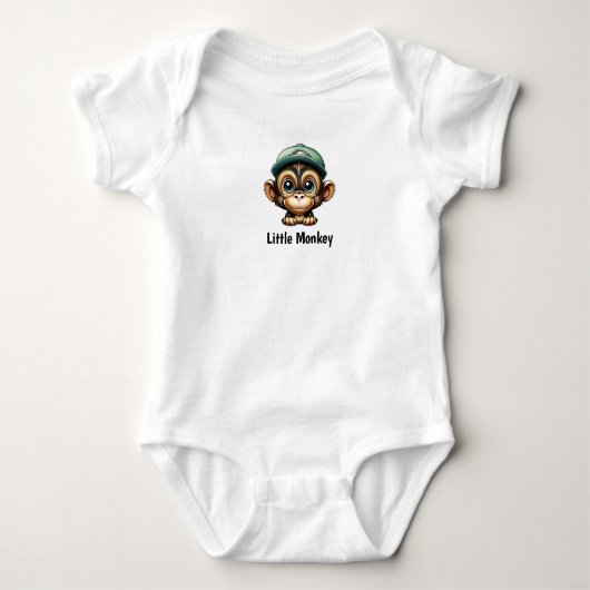 Schattige Cartoon Baby Monkey met Groen Pet Grappi Romper (Voorkant)