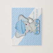 Schattige cartoon baby olifant op een blauwe witte legpuzzel (Verticaal)