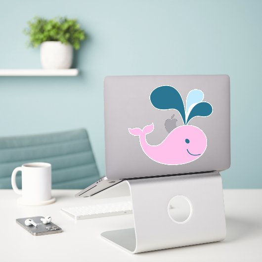 Schattige Cartoon Baby Whale Sticker (Laptop op bureau)
