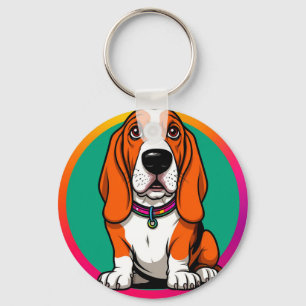 Schattige Cartoon Basset Puppy Sleutelhanger