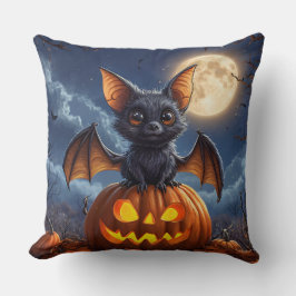Schattige Cartoon Bat op Jack-o'-Lantern Kussen