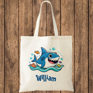 Schattige Cartoon Blauwe Haai Tote Bag