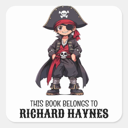Schattige Cartoon Boys Pirate Book Label (Voorkant)