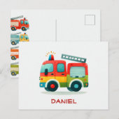 Schattige Cartoon Brandweerwagen Ansichtkaart Briefkaart (Voorkant / Achterkant)