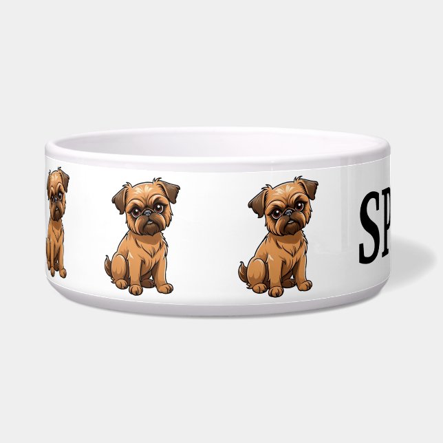 Schattige Cartoon Brussels Griffon Personaliseer Voerbakje (Links)