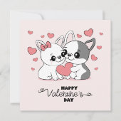 Schattige Cartoon Bulldog Liefhebbers Harten Valen Feestdagenkaart (Voorkant)