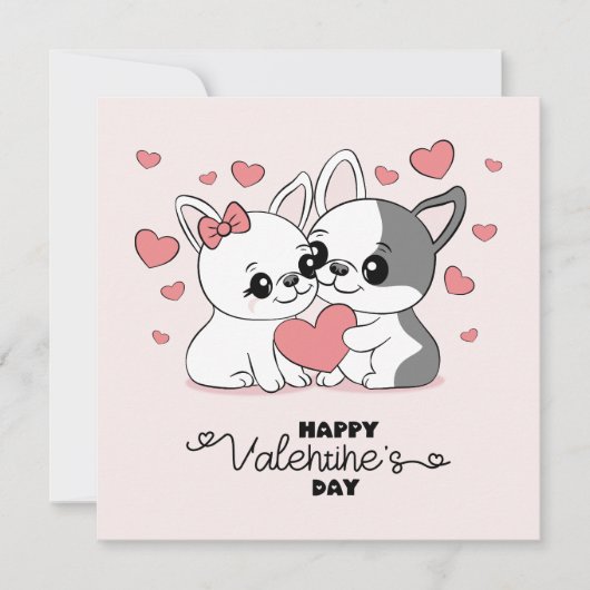 Schattige Cartoon Bulldog Liefhebbers Harten Valen Feestdagenkaart (Voorkant)