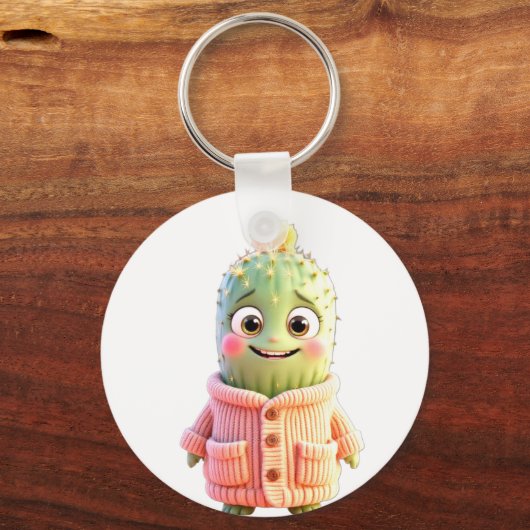 Schattige Cartoon Cactus Character Sleutelhanger (Achterkant)
