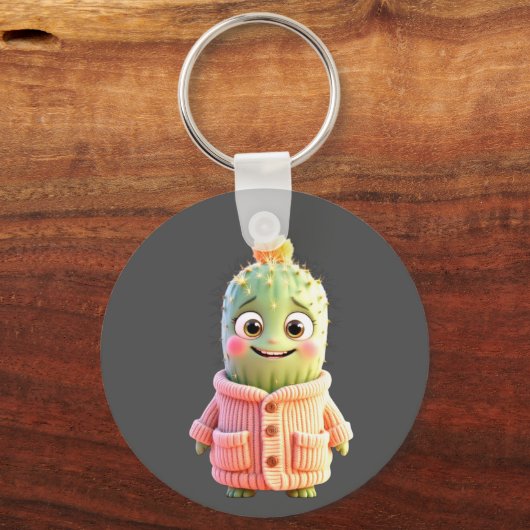 Schattige Cartoon Cactus Character Sleutelhanger (Voorkant)