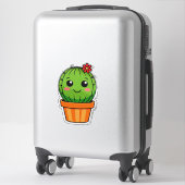 Schattige Cartoon Cactus Plant in Pot Met Bloem Sticker (Koffer)