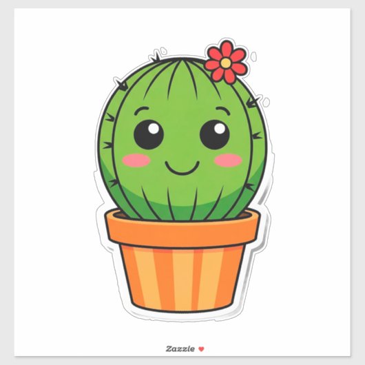 Schattige Cartoon Cactus Plant in Pot Met Bloem Sticker (Vel)