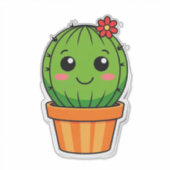 Schattige Cartoon Cactus Plant in Pot Met Bloem Sticker (Voorkant)