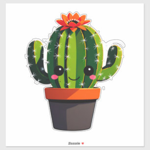 Schattige Cartoon Cactus Plant in Pot Met Bloem  Sticker