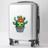 Schattige Cartoon Cactus Plant in Pot Met Bloem Sticker (Koffer)