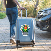 Schattige Cartoon Cactus Plant in Pot Met Bloem Sticker (Koffer Insitu)