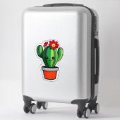 Schattige Cartoon Cactus Plant in Pot Met Bloem Sticker (Koffer)