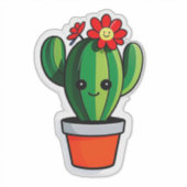 Schattige Cartoon Cactus Plant in Pot Met Bloem Sticker (Voorkant)