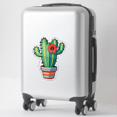 Schattige Cartoon Cactus Plant in Pot Met Bloem  Sticker (Koffer)