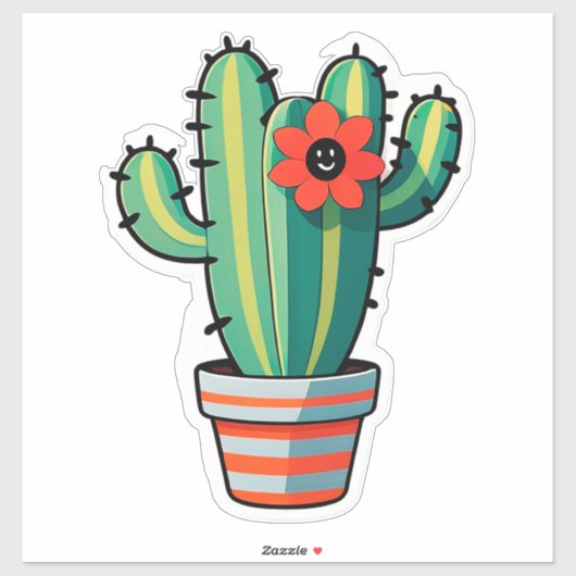 Schattige Cartoon Cactus Plant in Pot Met Bloem  Sticker (Vel)