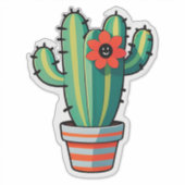 Schattige Cartoon Cactus Plant in Pot Met Bloem  Sticker (Voorkant)