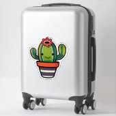 Schattige Cartoon Cactus Plant in Pot Met Bloem Sticker (Koffer)