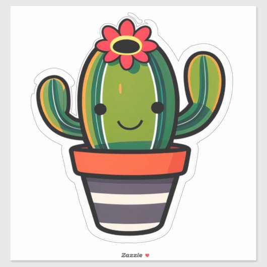 Schattige Cartoon Cactus Plant in Pot Met Bloem Sticker (Vel)