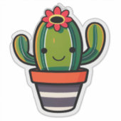 Schattige Cartoon Cactus Plant in Pot Met Bloem Sticker (Voorkant)