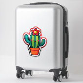 Schattige Cartoon Cactus Plant in Pot Met Bloem Sticker (Koffer)