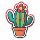 Schattige Cartoon Cactus Plant in Pot Met Bloem Sticker (Voorkant)