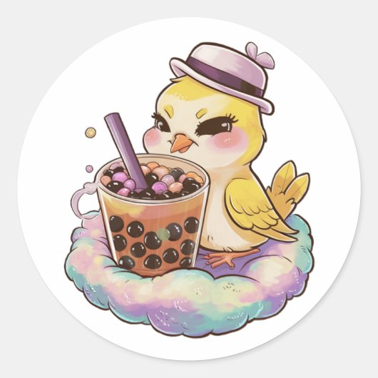 Schattige Cartoon Canary: Gezellig, Kawaii Vibes Ronde Sticker (Voorkant)