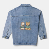 schattige Cartoon Cat Couple in Cozy Outfits Denim Jacket (Achterkant)