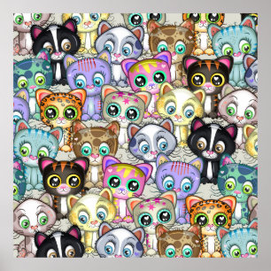 Schattige Cartoon Cat en Kitten Gang Poster