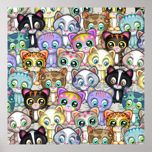 Schattige Cartoon Cat en Kitten Gang Poster (Voorkant)