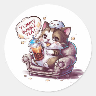 Schattige Cartoon Cat: Gezellig, Kawaii Vibes Ronde Sticker