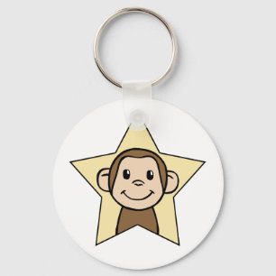 Schattige Cartoon Clip Art Aap met Grinnende Gliml Sleutelhanger