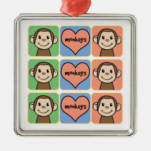 Schattige Cartoon Clip Art Apen met Hart Liefde Metalen Ornament