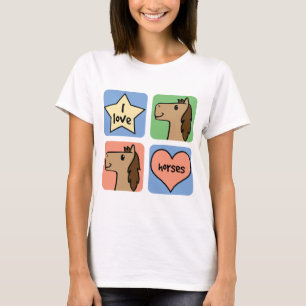 Schattige Cartoon Clip Art Ik Hou Van Paarden T-shirt