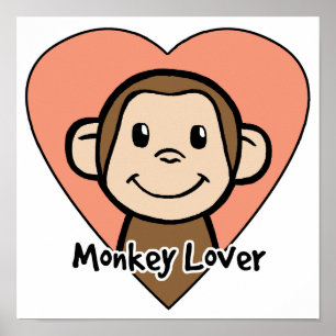 Schattige Cartoon Clip Art Lachende Aap Liefde in  Poster