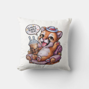 Schattige Cartoon Cougar: Gezellig, Kawaii Vibes Kussen