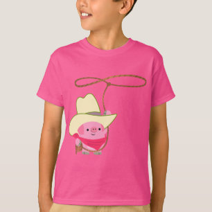 Schattige Cartoon cowboyvarken met Lariat Kinder T T-shirt