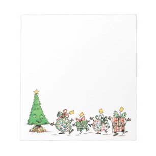 Schattige Cartoon Dansende Kerstcadeaus en Boom Notitieblok