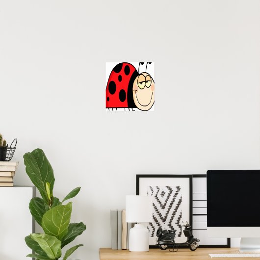 schattige cartoon die kleine ladybug grint poster (Thuiskantoor)